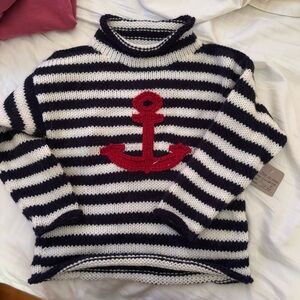 Nautical Striped Kids Sweater with Red Anchor